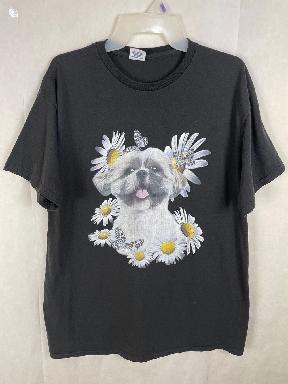 Shih Tzu Dog and Daisys Womens Black Short Sleeved Graphic Tshirt Size XL